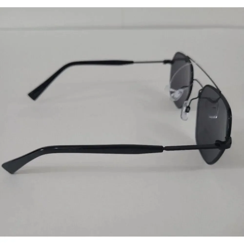 Elizabeth & James Womens Solid Black Hexagon Aviator Sunglasses